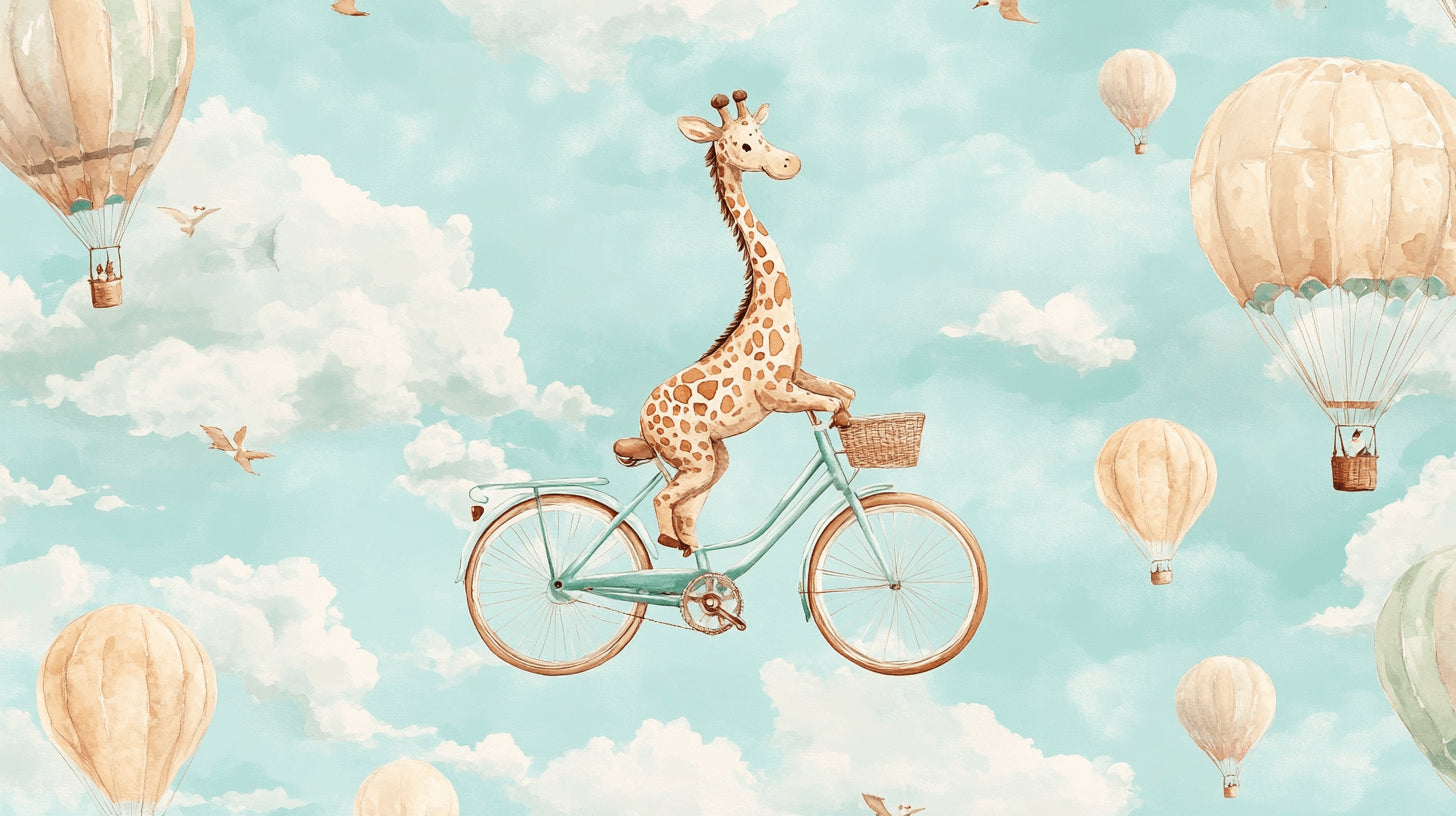 Giraffe cycling with hot air balloons design file showing full pattern details