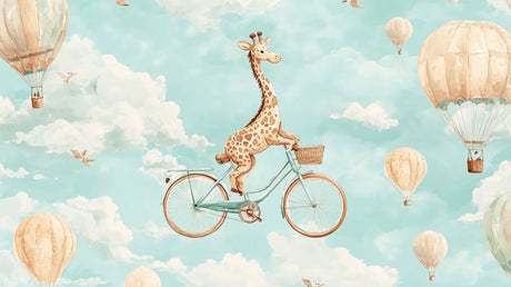 Giraffe cycling with hot air balloons design file showing full pattern details