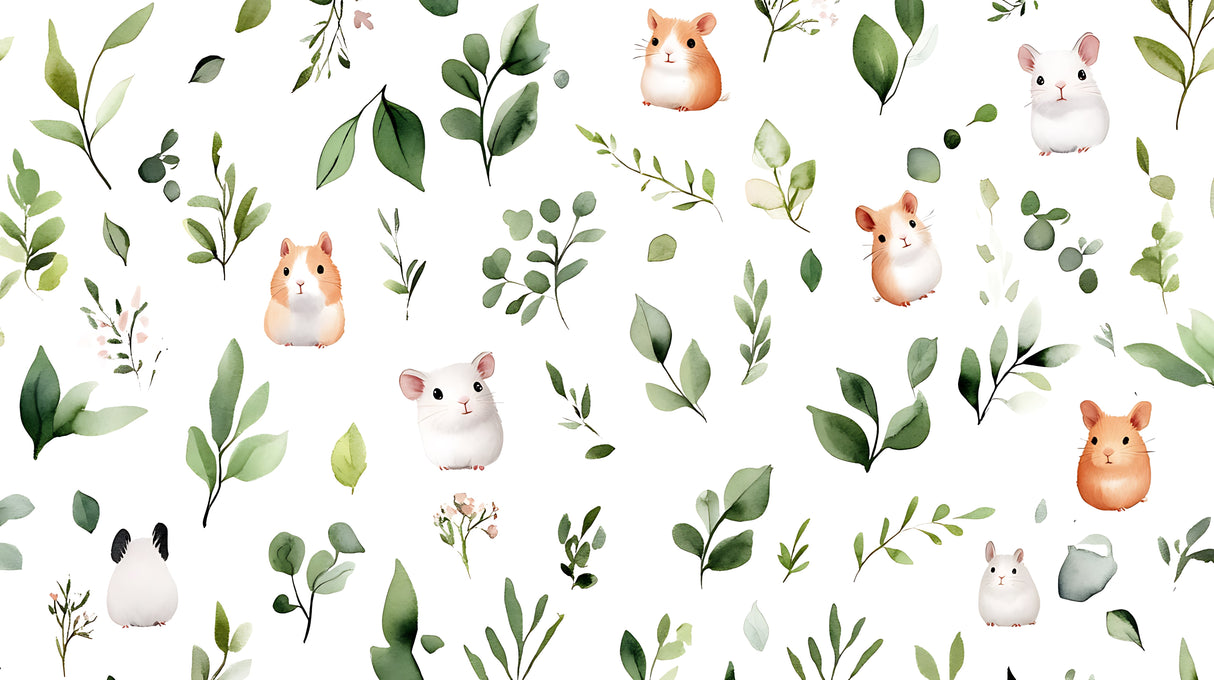 Hamster and green foliage design file showing detailed pattern and soft color palette