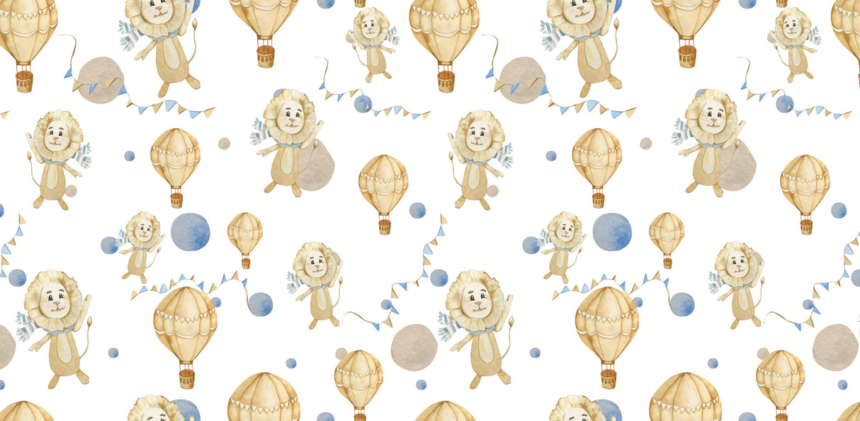 Lions and hot air balloons design file showing the complete wallpaper pattern