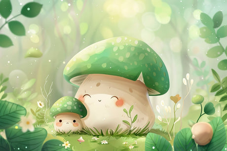 Green mushroom forest design file showing detailed pattern and soft bokeh effects