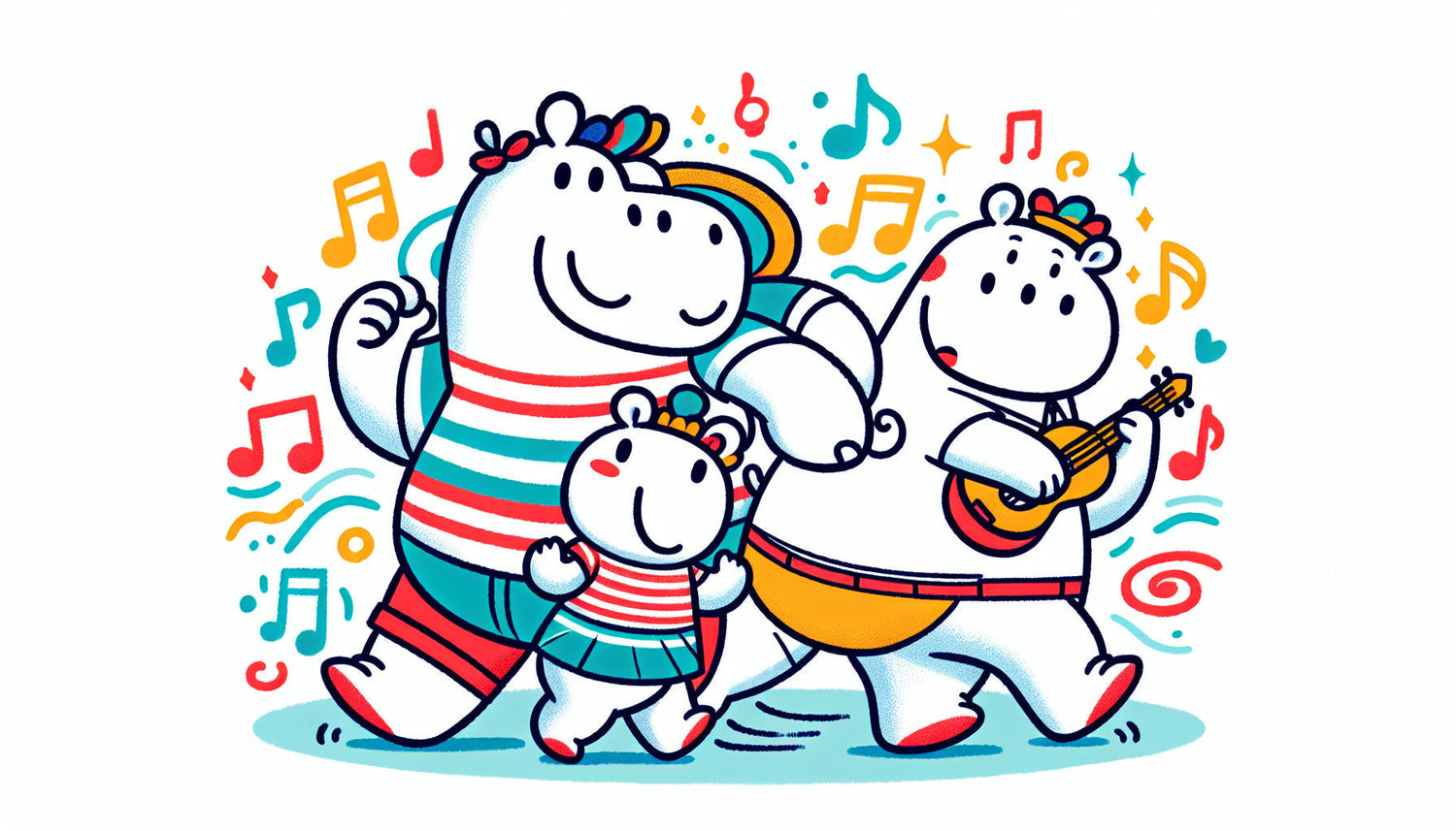 Musical Hippos wallpaper design file showing dancing hippo family with musical notes pattern