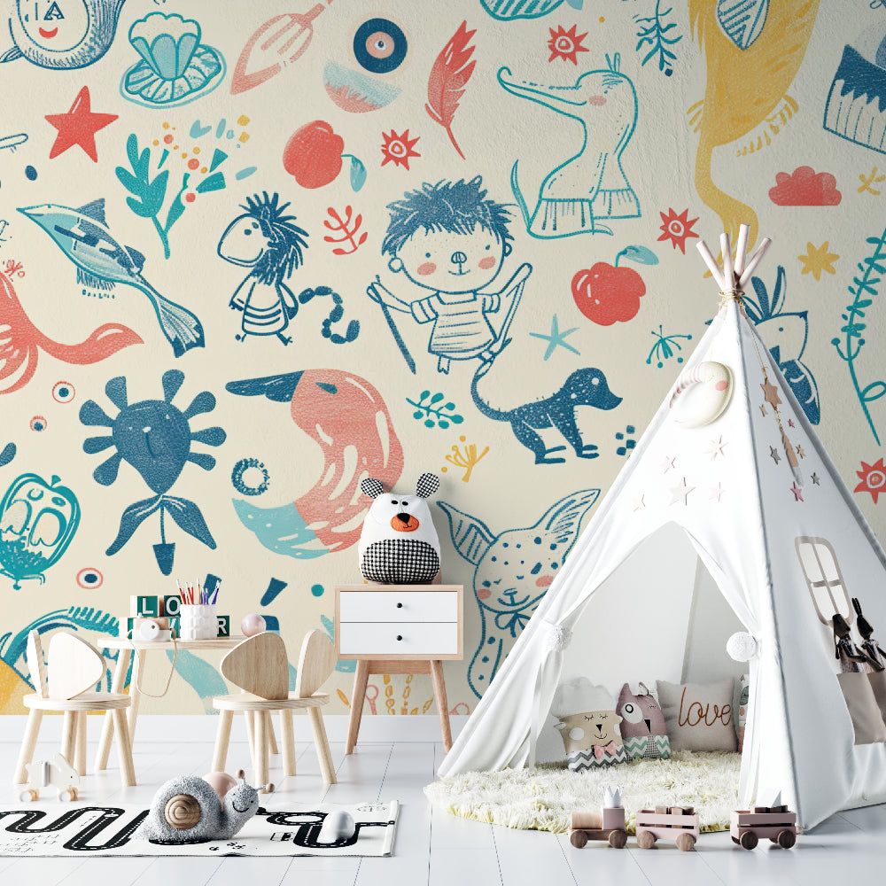 Nursery wall mural with hand-drawn animals creating a sweet atmosphere in a baby's room
