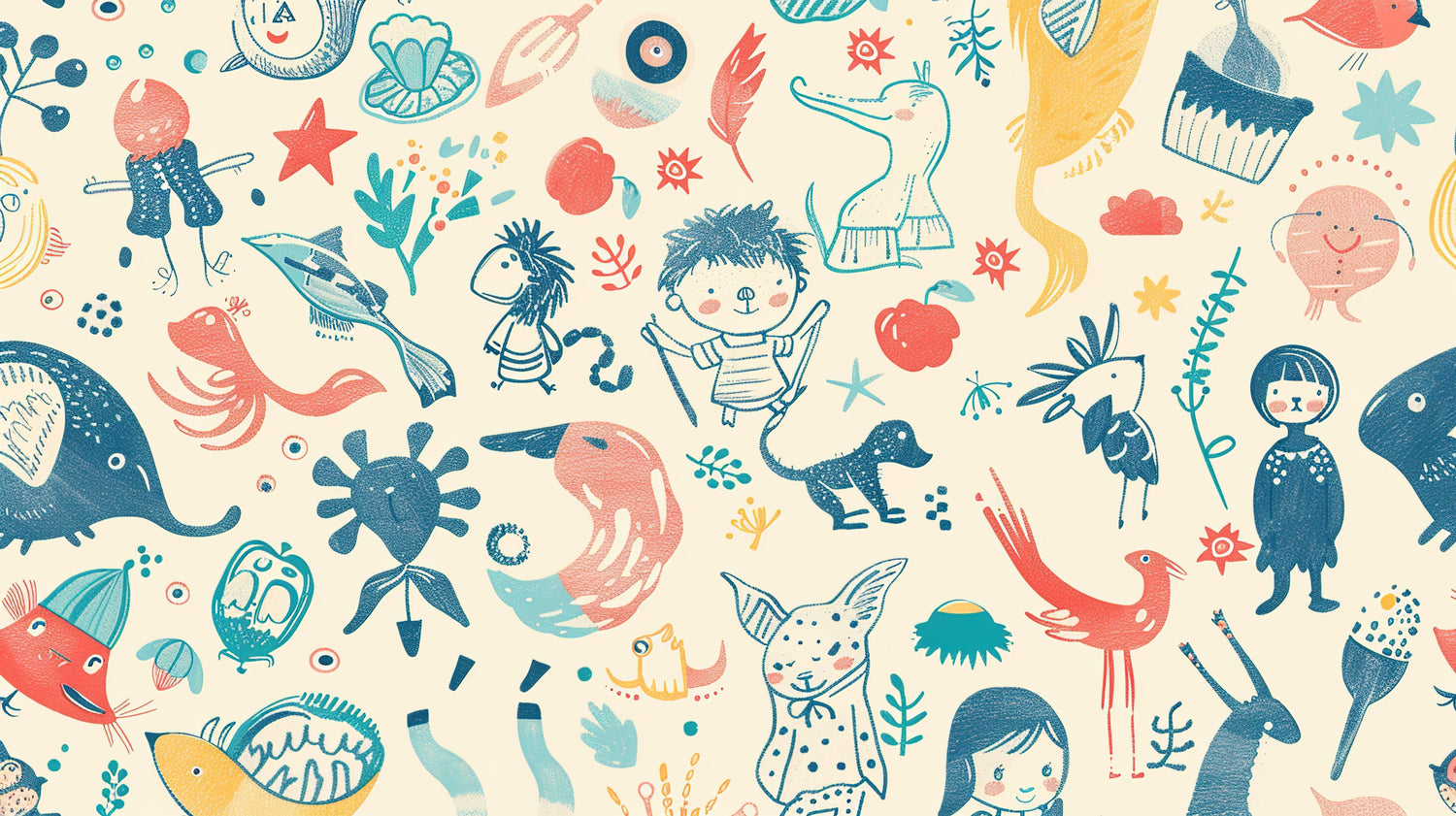 Hand-drawn animals and stars pattern design file showing intricate details and motifs