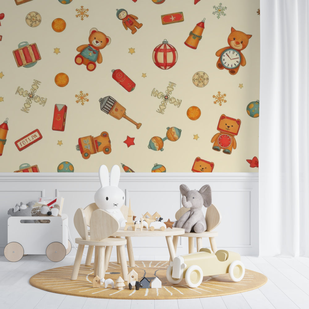 Nursery wallpaper with teddy bears transforming a baby's room into a magical space
