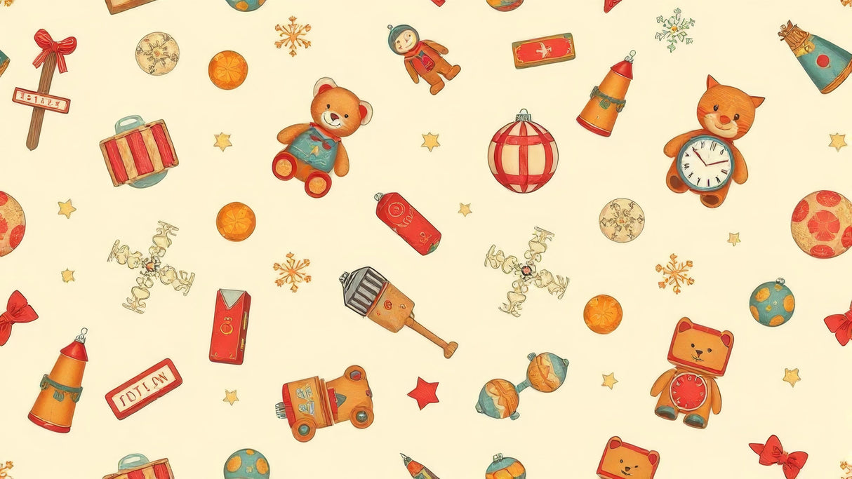 Teddy bears and toys pattern design file showing intricate details and warm color palette