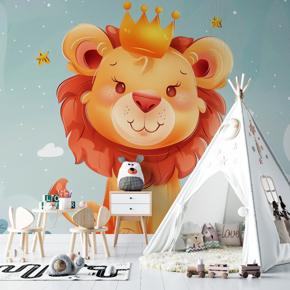 Royal Lion Kids Wallpaper in bright nursery with white crib and soft lighting