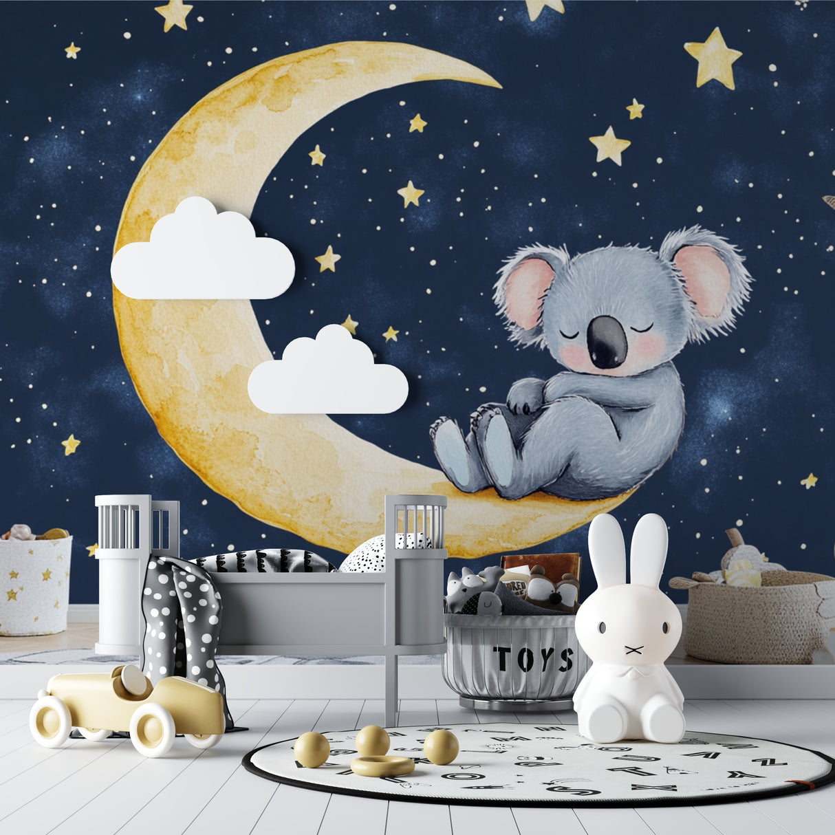 Dreamy koala wallpaper transforming a small nursery space