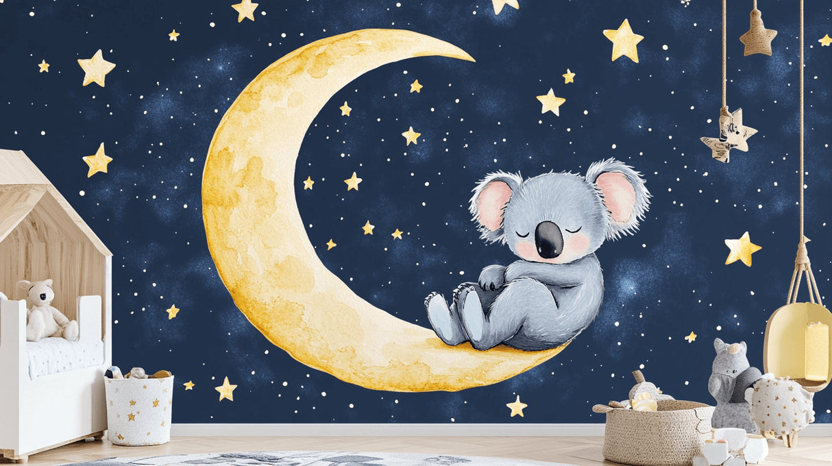 Design file of sleeping koala on golden moon with twinkling stars pattern