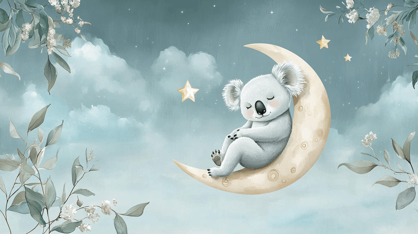 Sleeping koala on moon design file showing intricate details and soft color palette
