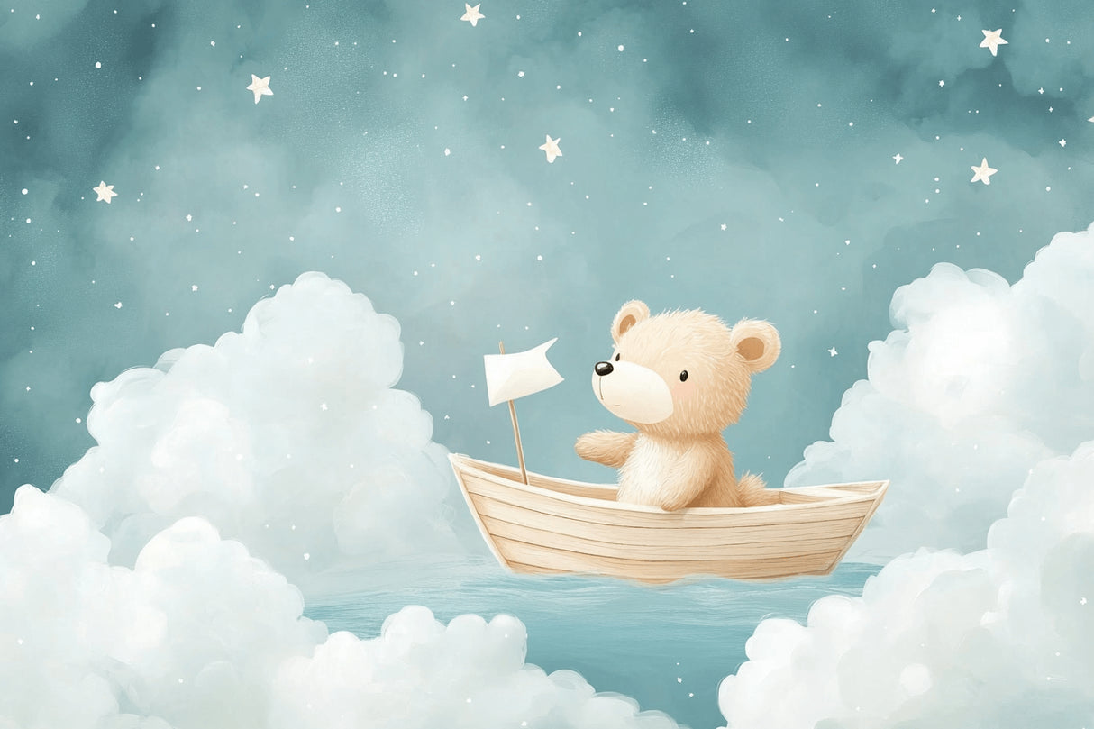 Design file of teddy bear sailing through starry night sky pattern