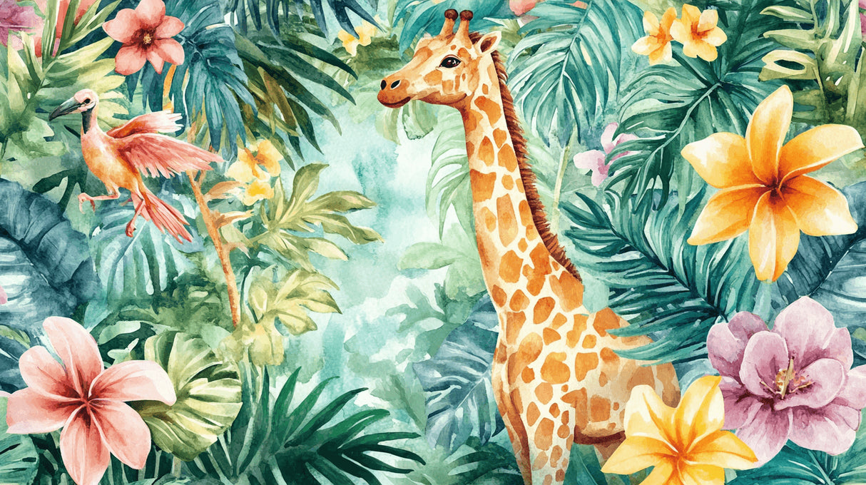 Safari animals wallpaper design file showing full pattern with biking animals and floating balloons