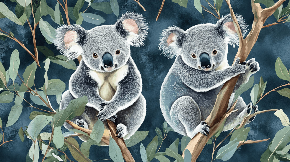 Koala and eucalyptus forest design file showing intricate wildlife illustration details