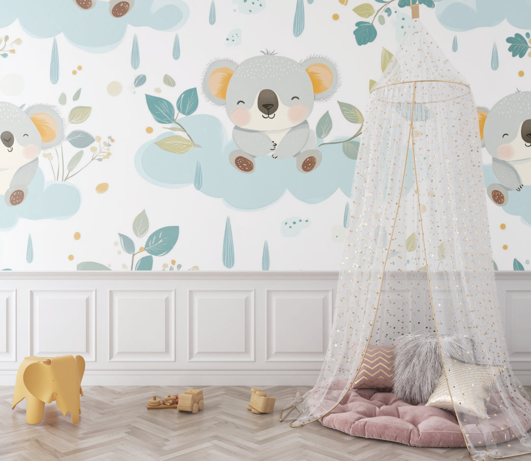 Australian koala mural displayed in a playroom setting with reading nook