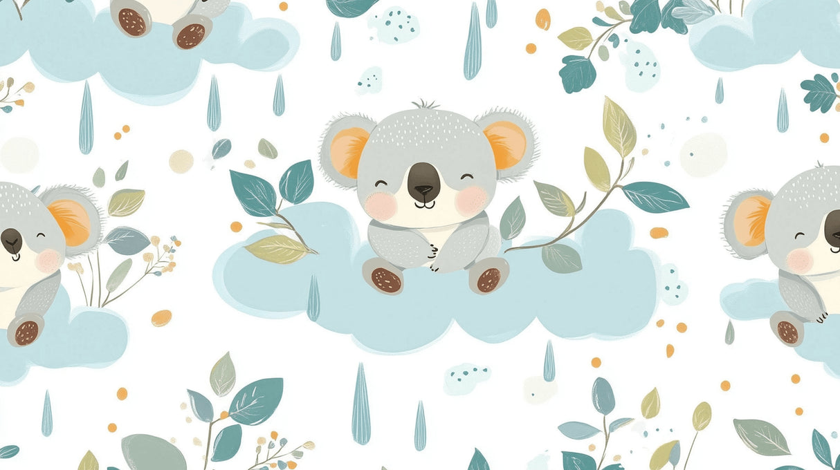 Koala nursery wallpaper design file showing detailed cloud pattern and adorable koala character