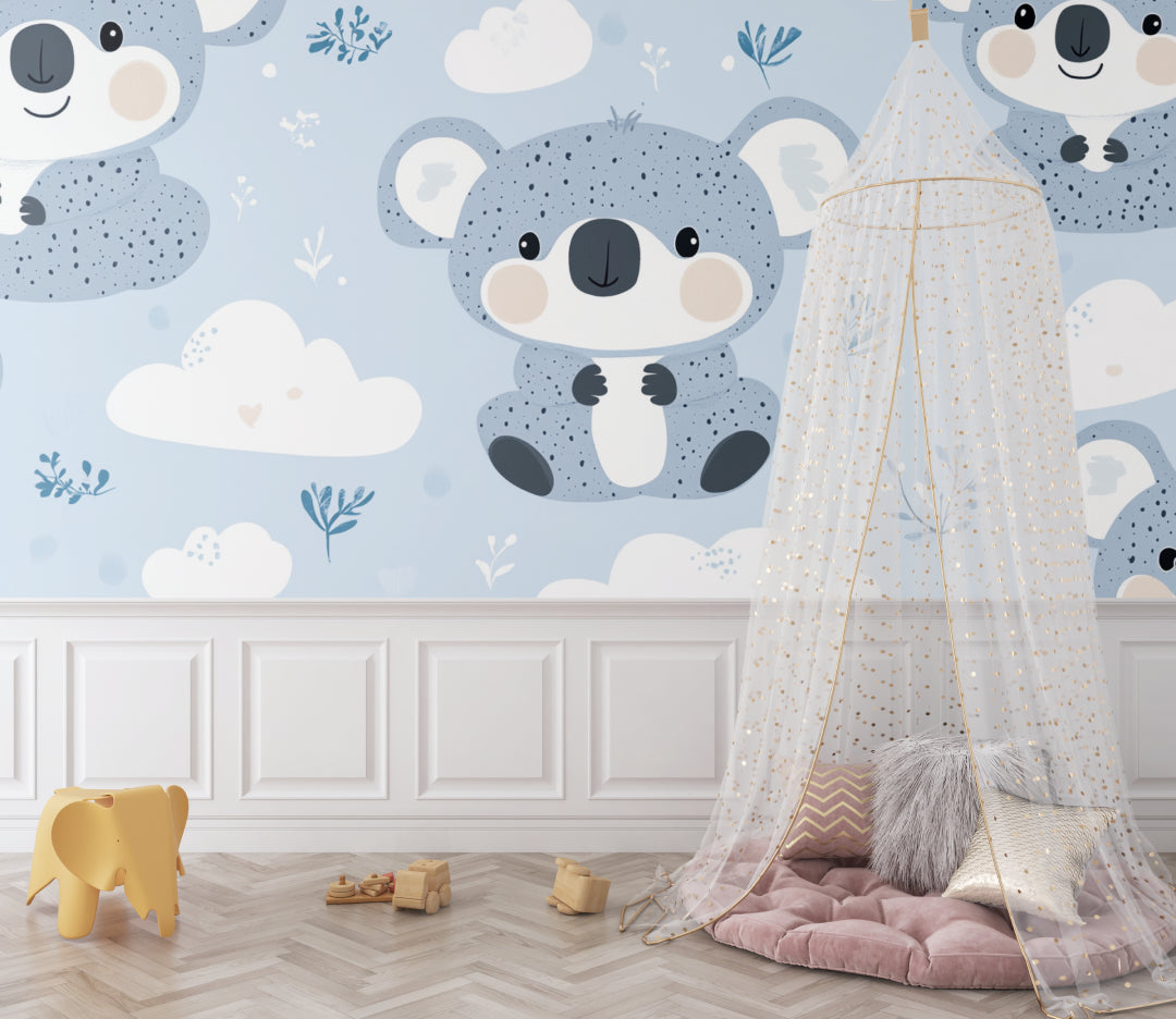Nursery koala mural displayed in a daycare reading nook