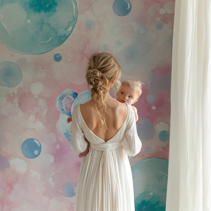 Dreamy koala wallpaper installed in a nursery with white crib