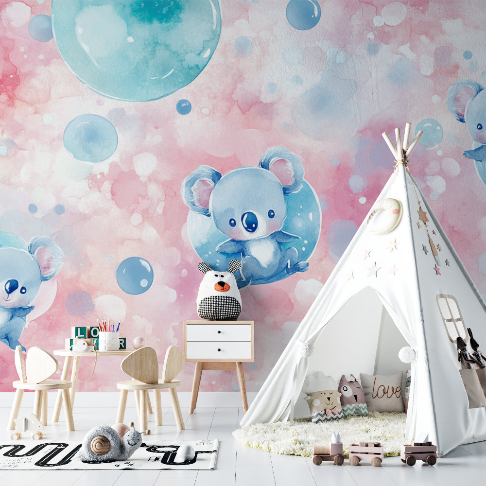 Animal wallpaper mural showcased in a modern kids reading nook