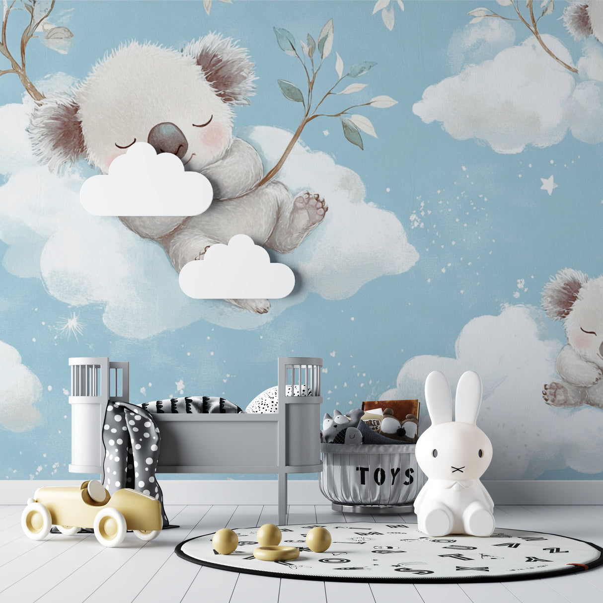 Sweet koala wallpaper design making a playroom feel cozy and inviting