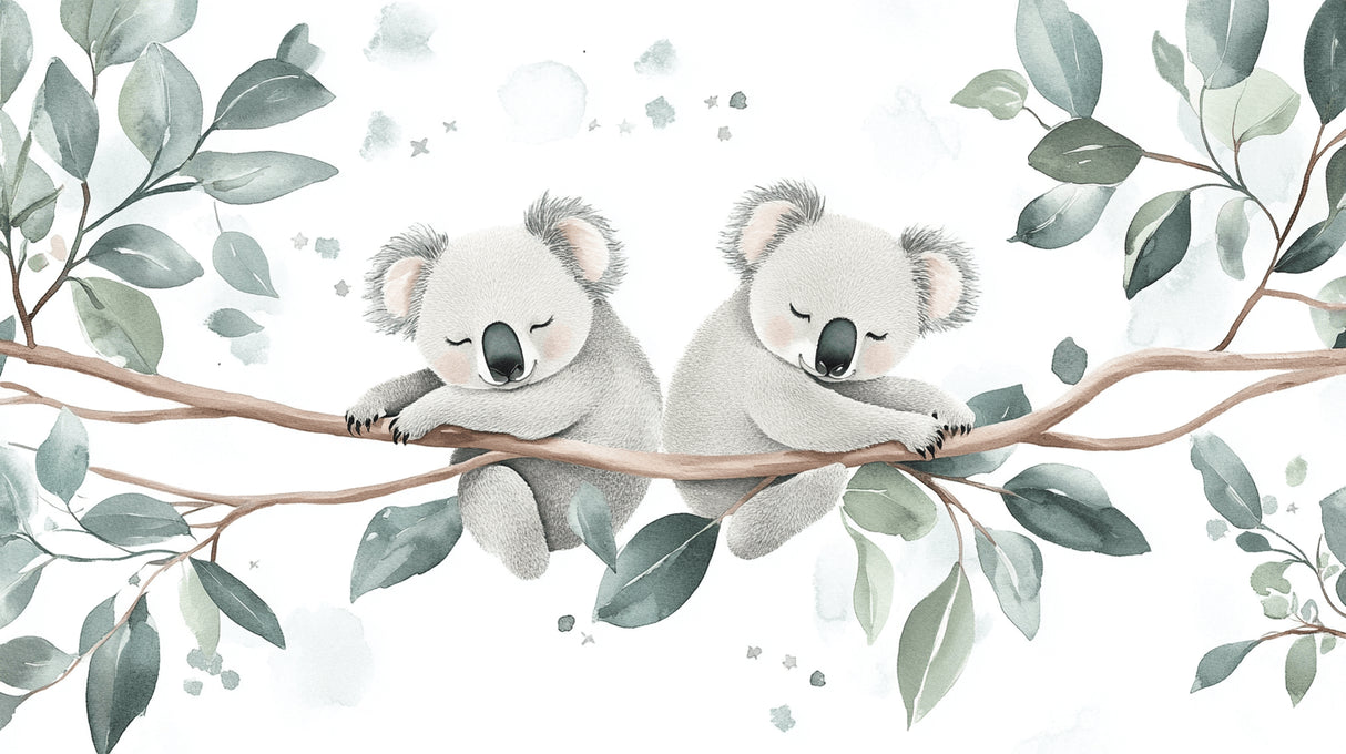 Koala and eucalyptus pattern design file showing intricate watercolor details and soft color palette
