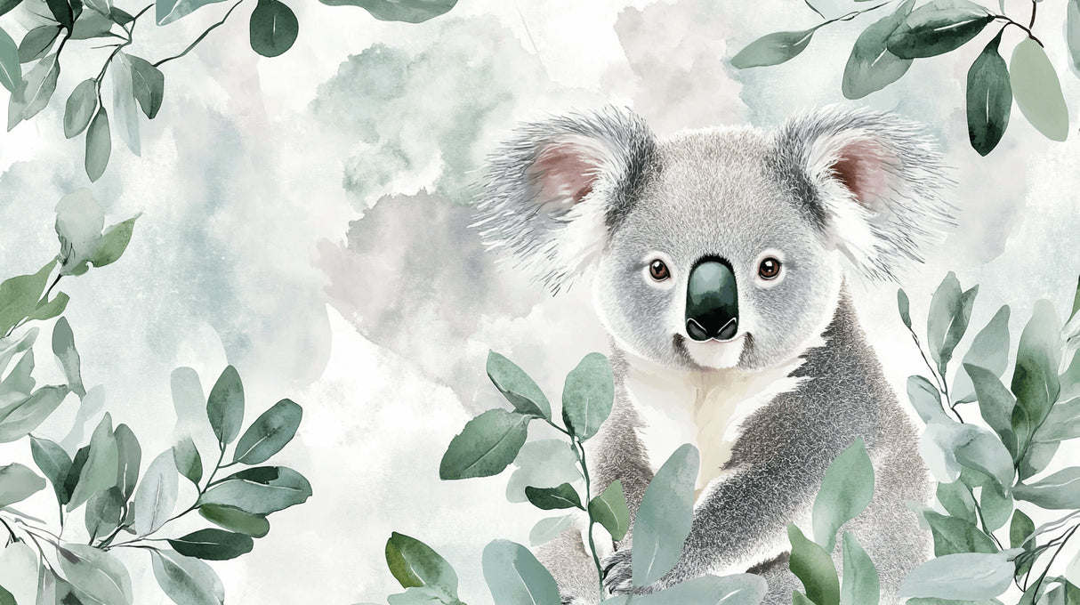 Koala and eucalyptus design file showing intricate watercolor details and soft color palette