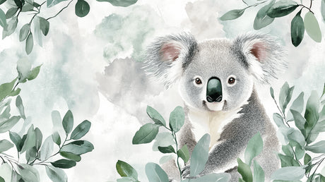 Koala and eucalyptus design file showing intricate watercolor details and soft color palette
