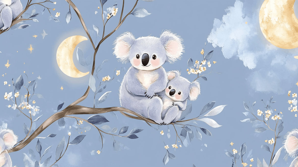 Design file of koala wallpaper featuring golden moon and gentle night scene