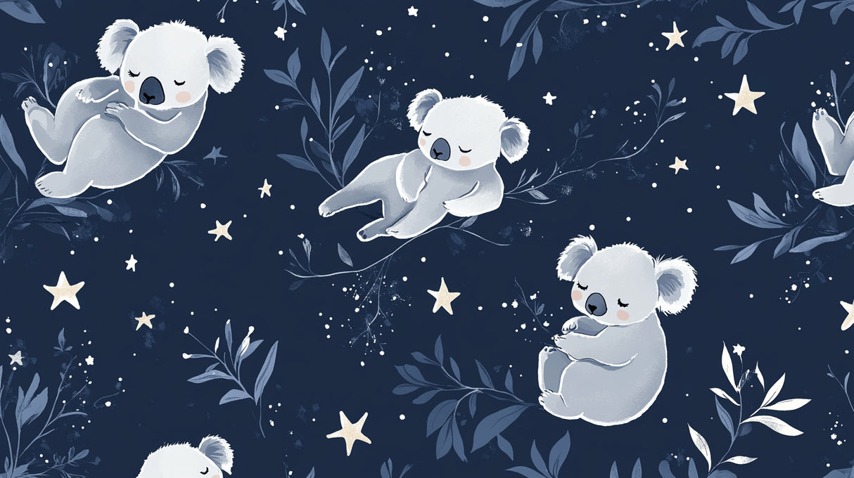 Koala night sky wallpaper design file showing detailed pattern of floating koalas and twinkling stars