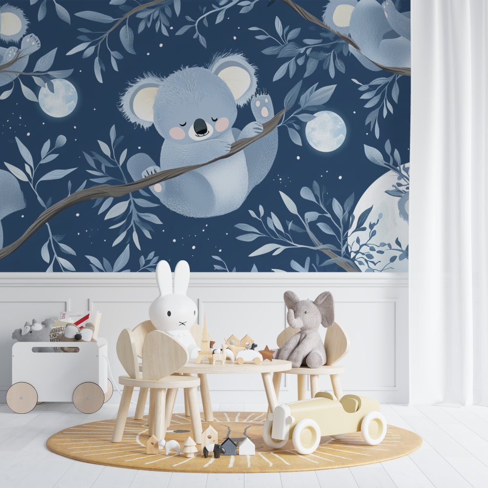 Dreamy koala mural wallpaper brightening a small bedroom space