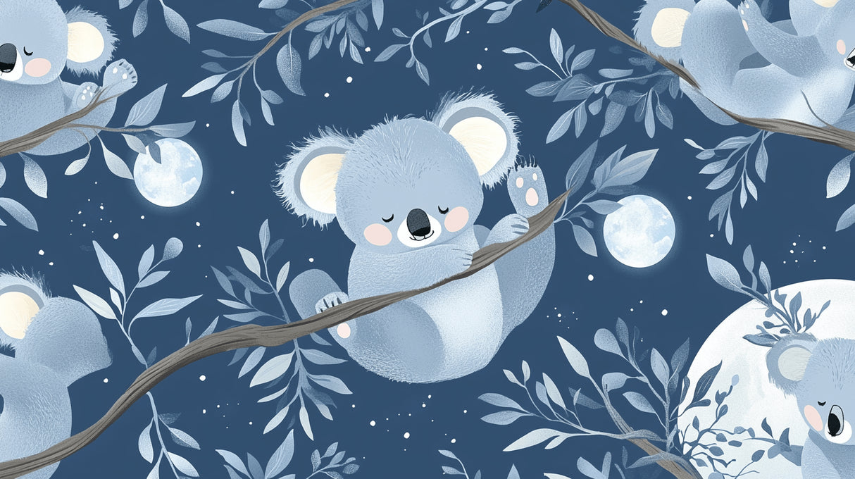 Koala nursery wallpaper design file showing detailed night sky pattern and gentle koala illustration