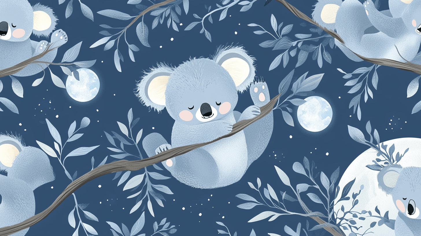 Koala nursery wallpaper design file showing detailed night sky pattern and gentle koala illustration