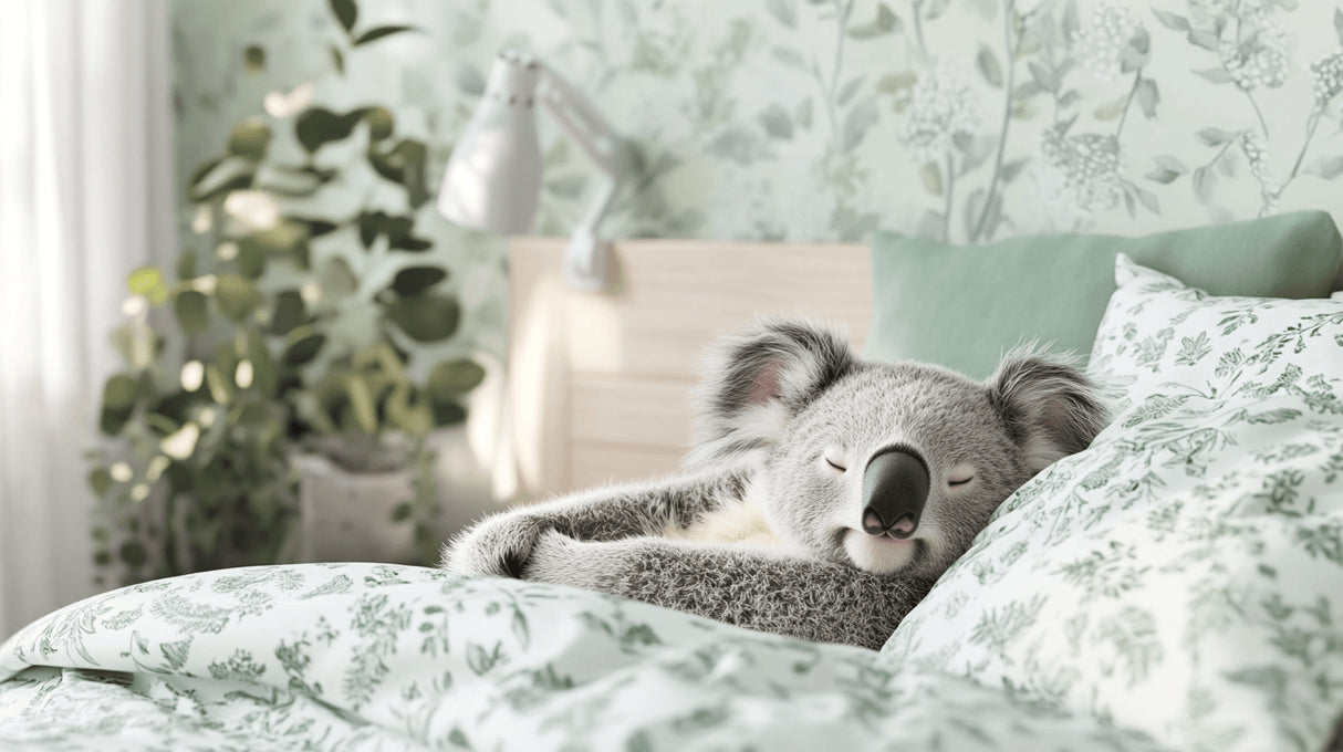 Koala nursery wallpaper design file showing detailed foliage pattern and sleeping koala artwork