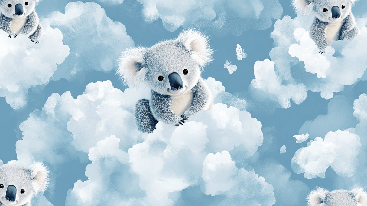 Design file of koala wallpaper pattern showing detailed cloud motifs and gentle color palette