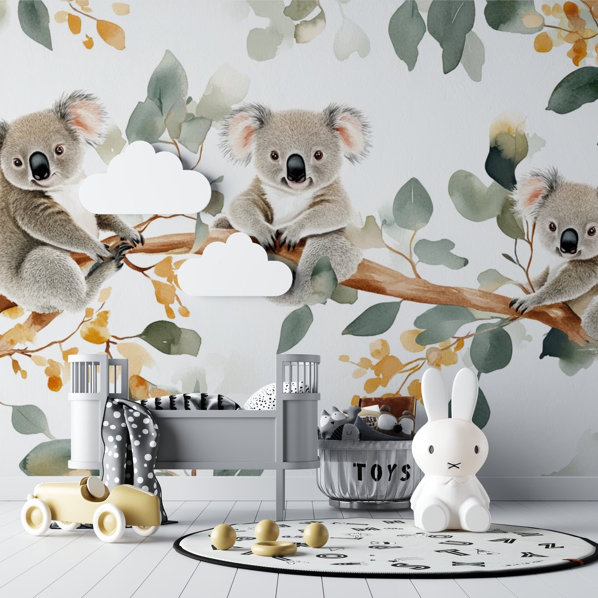 Sweet koala mural adorning walls of a gender-neutral nursery space