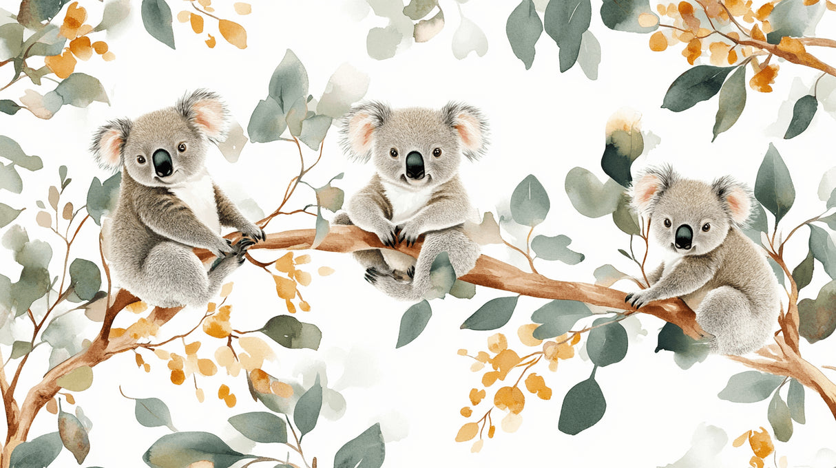 Koala and eucalyptus design file showing intricate watercolor details and golden leaf accents