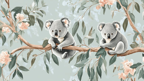 Koala and eucalyptus design file showing detailed pattern with pink blossoms