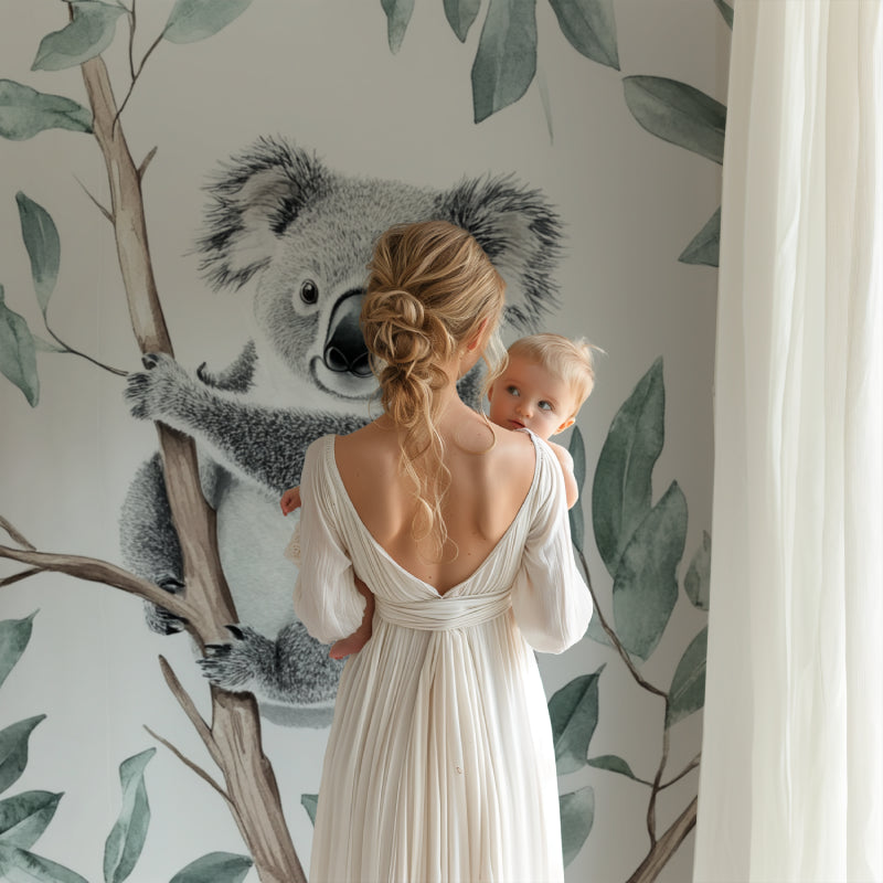 Playroom decorated with Australian koala wallpaper showing scale and natural lighting