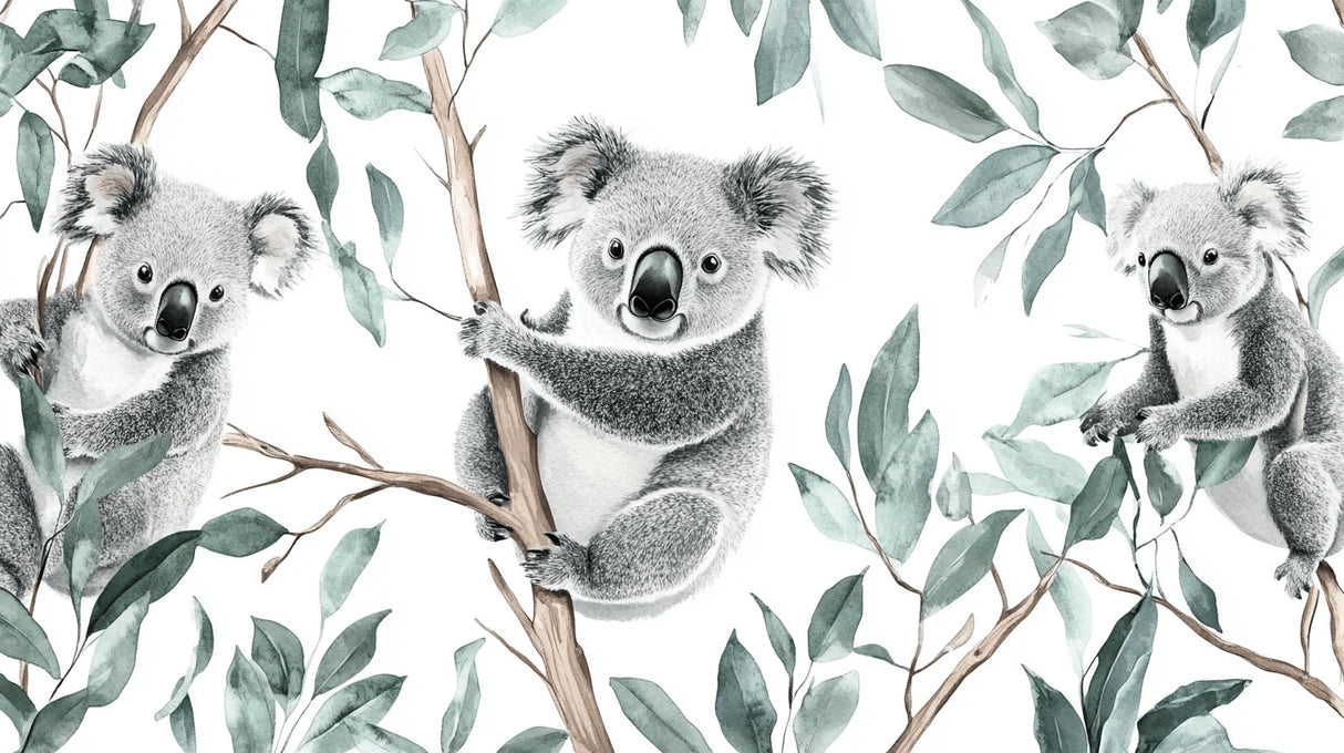 Koala and eucalyptus design file showing intricate pattern details and soft color palette