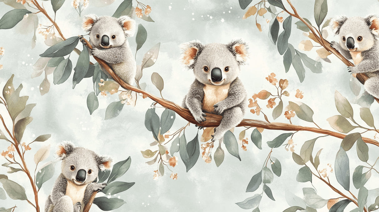 Koala and eucalyptus design file showing detailed pattern and soft color palette