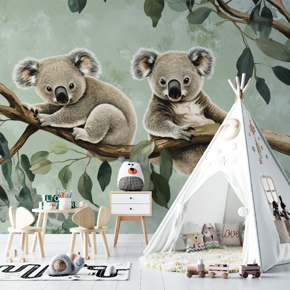 Australian koala wallpaper bringing nature into a bright children's bedroom