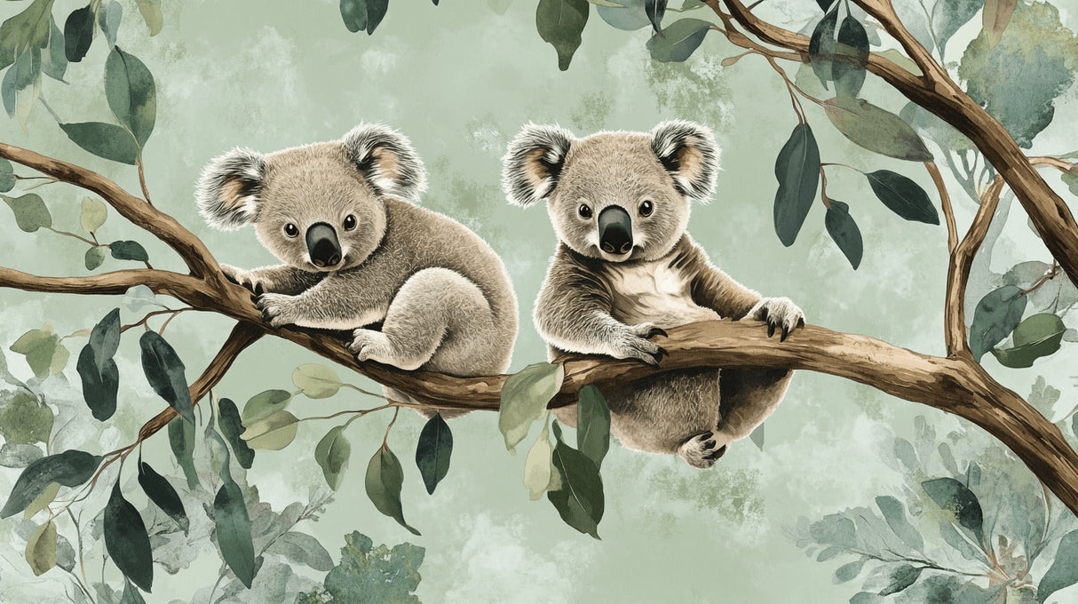 Koala and eucalyptus design file showing intricate pattern details and soft color palette