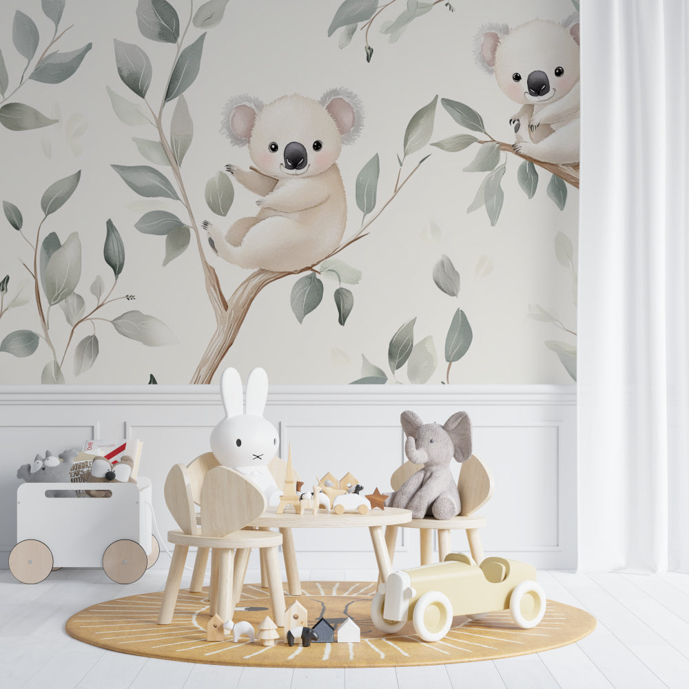 Australian koala wall mural creating a cozy reading nook in kids bedroom