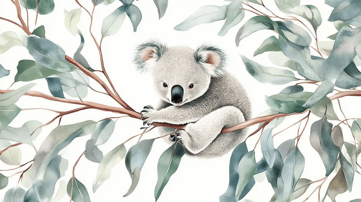 Koala and eucalyptus leaves design file showing intricate pattern details and soft color palette