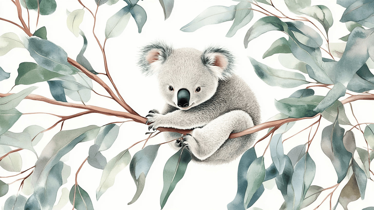 Koala and eucalyptus leaves design file showing intricate pattern details and soft color palette
