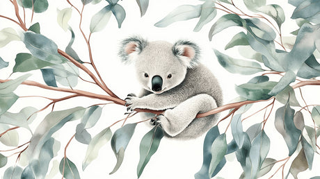 Koala and eucalyptus leaves design file showing intricate pattern details and soft color palette