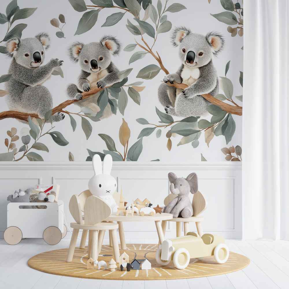 Australian wildlife wallpaper in modern playroom setting