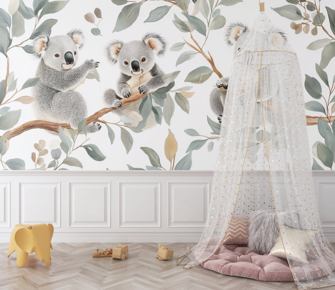 Koala and eucalyptus design bringing nature to baby's room