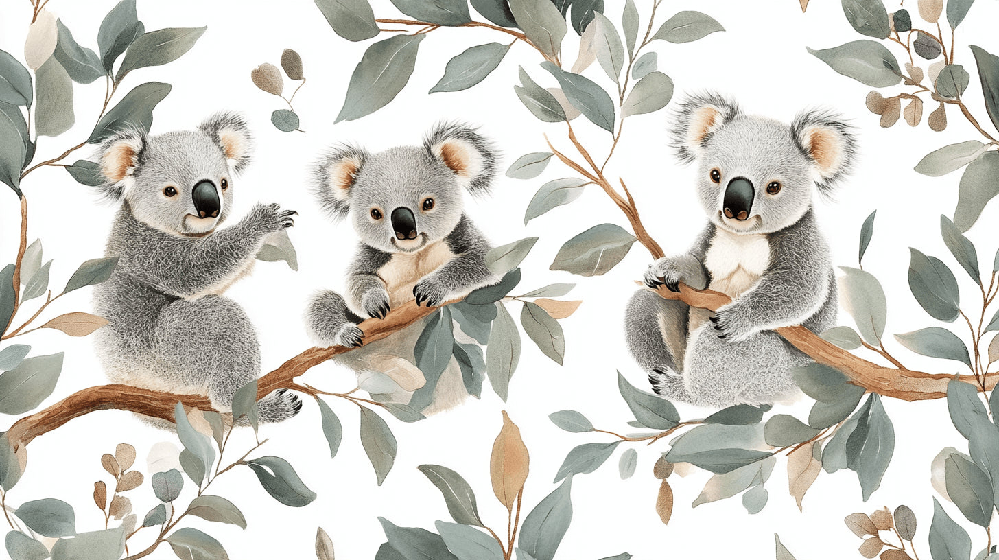Koala and eucalyptus leaves design file showing intricate pattern details
