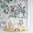 Koala wallpaper mural bringing charm to a modern nursery with soft eucalyptus patterns and playful Australian wildlife