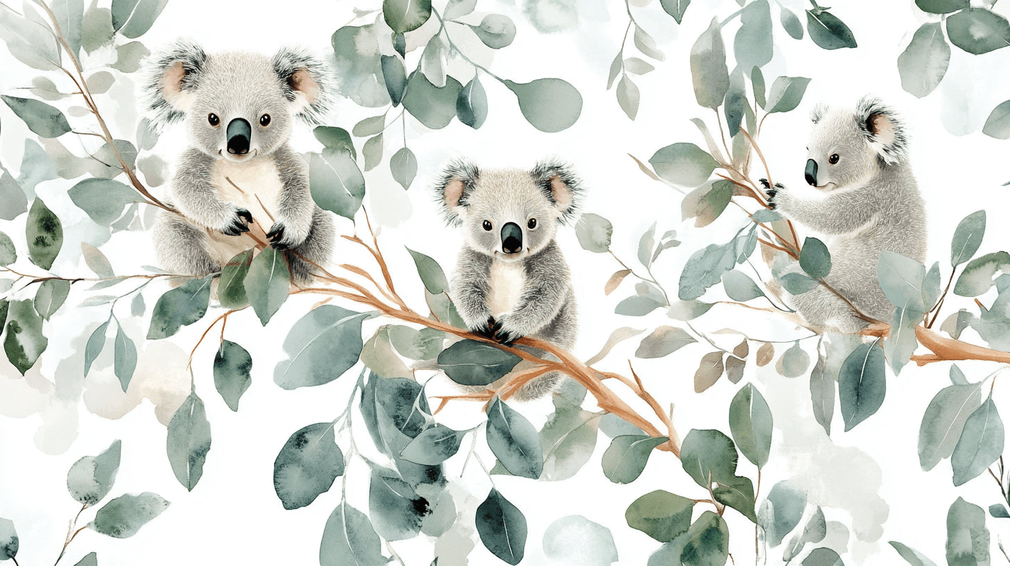 Koala and eucalyptus watercolor design file showing intricate pattern details